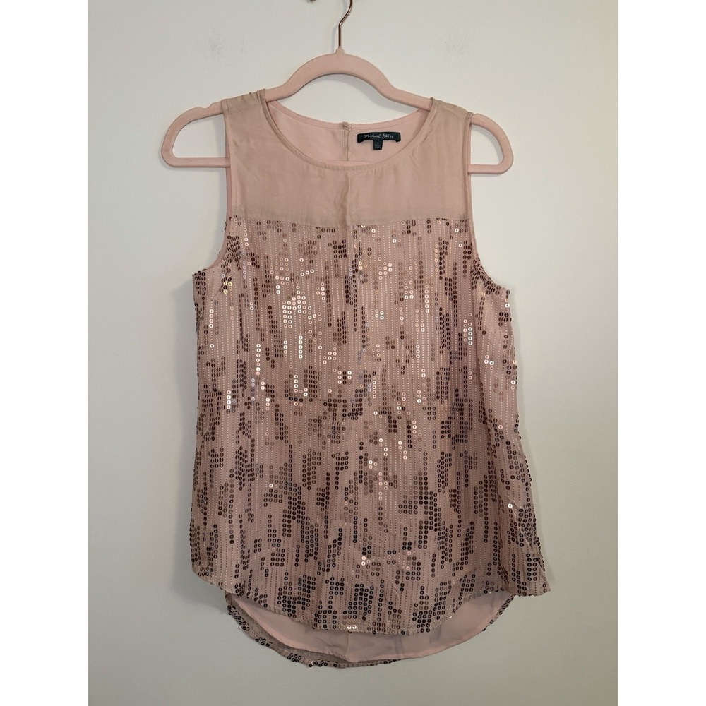 Michael Stars 100% Silk Rose Gold Sequin Sleeveless Top Blush Pink Small